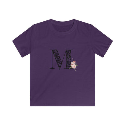 Floral Letters: Letter M - Kids Softstyle Tee - Whippie's