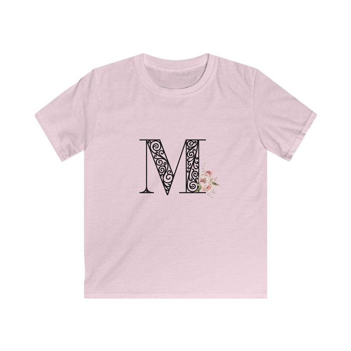 Floral Letters: Letter M - Kids Softstyle Tee - Whippie's
