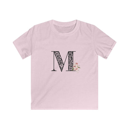 Floral Letters: Letter M - Kids Softstyle Tee - Whippie's
