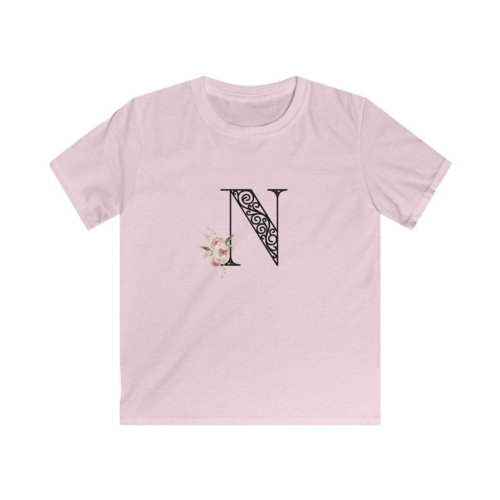 Floral Letters: Letter N - Kids Softstyle Tee - Whippie's