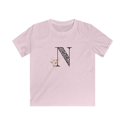 Floral Letters: Letter N - Kids Softstyle Tee - Whippie's