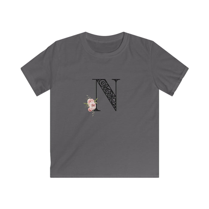 Floral Letters: Letter N - Kids Softstyle Tee - Whippie's