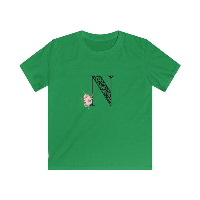 Floral Letters: Letter N - Kids Softstyle Tee - Whippie's