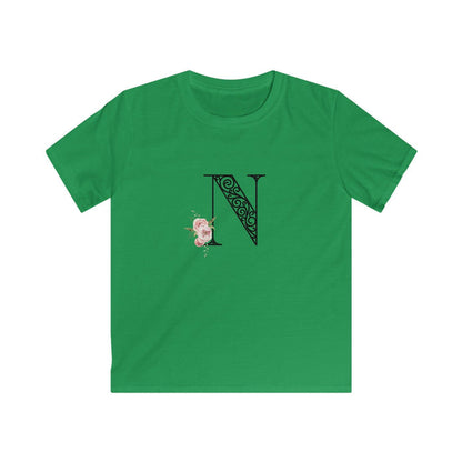 Floral Letters: Letter N - Kids Softstyle Tee - Whippie's