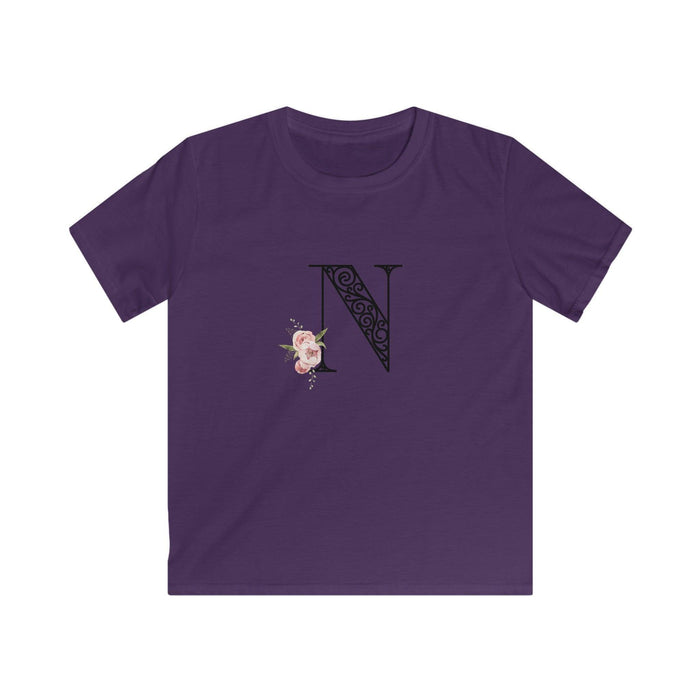 Floral Letters: Letter N - Kids Softstyle Tee - Whippie's