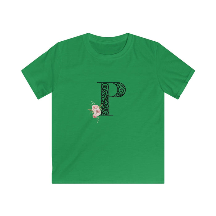Floral Letters: Letter P - Kids Softstyle Tee - Whippie's