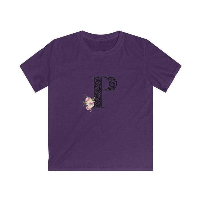 Floral Letters: Letter P - Kids Softstyle Tee - Whippie's