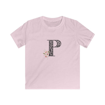 Floral Letters: Letter P - Kids Softstyle Tee - Whippie's