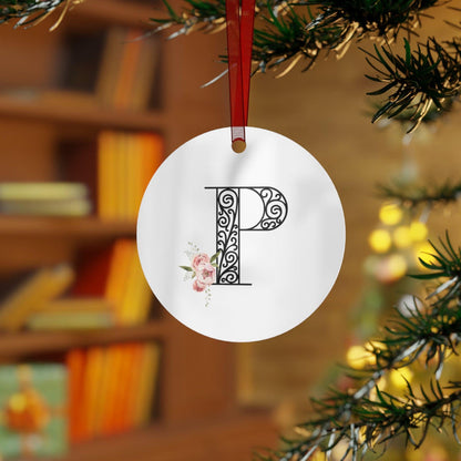 Floral Letters: Letter P - Metal Christmas Ornament - Whippie's