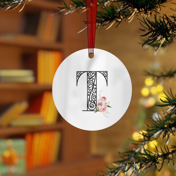 Floral Letters: Letter T - Metal Christmas Ornament - Whippie's