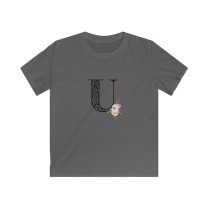 Floral Letters: Letter U - Kids Softstyle Tee - Whippie's