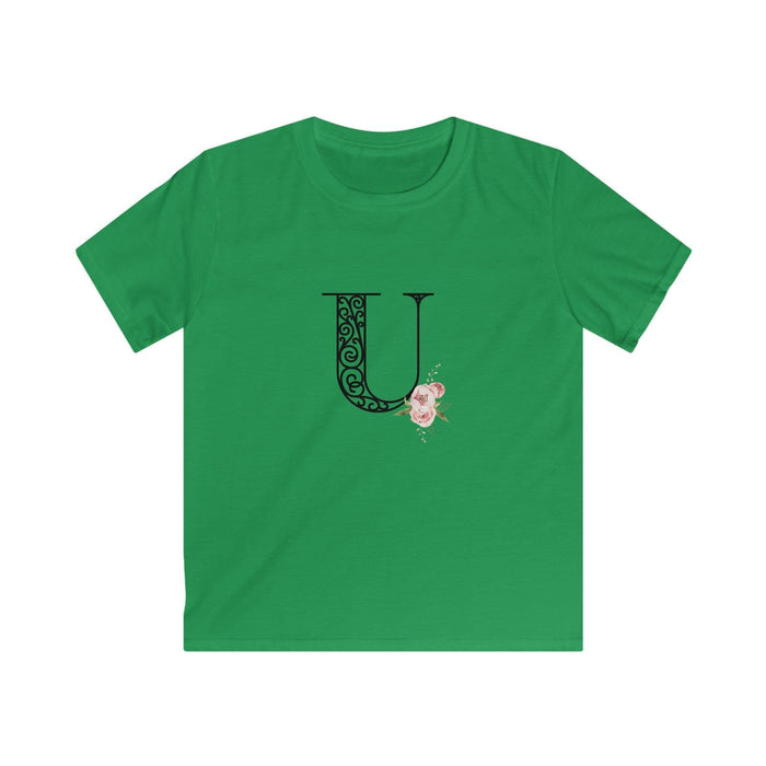 Floral Letters: Letter U - Kids Softstyle Tee - Whippie's