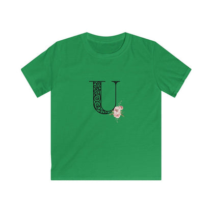 Floral Letters: Letter U - Kids Softstyle Tee - Whippie's