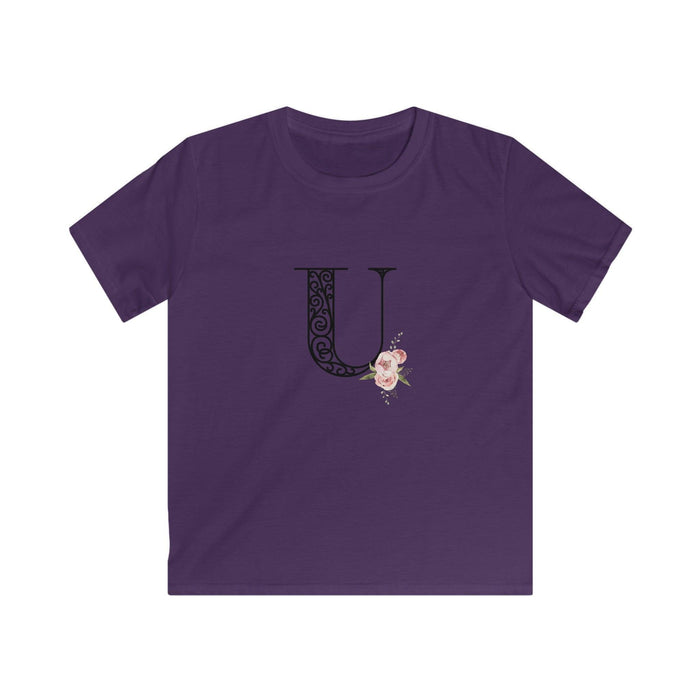 Floral Letters: Letter U - Kids Softstyle Tee - Whippie's