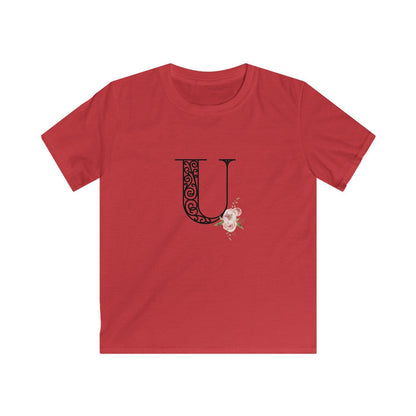 Floral Letters: Letter U - Kids Softstyle Tee - Whippie's