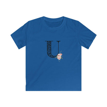 Floral Letters: Letter U - Kids Softstyle Tee - Whippie's