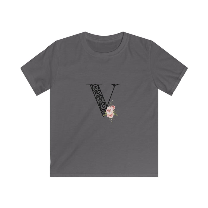 Floral Letters: Letter V - Kids Softstyle Tee - Whippie's