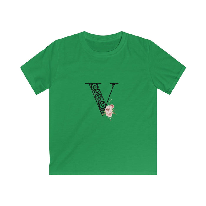 Floral Letters: Letter V - Kids Softstyle Tee - Whippie's