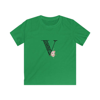 Floral Letters: Letter V - Kids Softstyle Tee - Whippie's