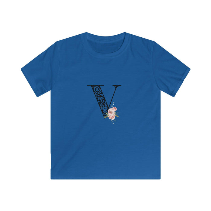 Floral Letters: Letter V - Kids Softstyle Tee - Whippie's