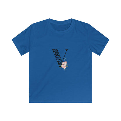 Floral Letters: Letter V - Kids Softstyle Tee - Whippie's