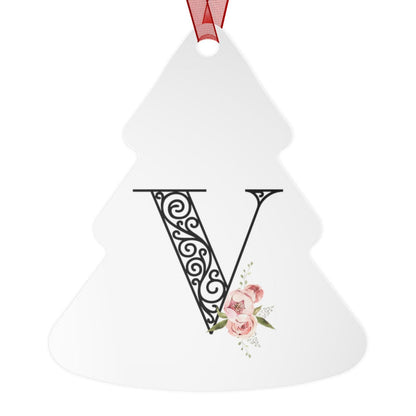 Floral Letters: Letter V - Metal Christmas Ornament - Whippie's
