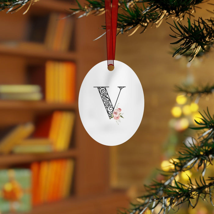 Floral Letters: Letter V - Metal Christmas Ornament - Whippie's