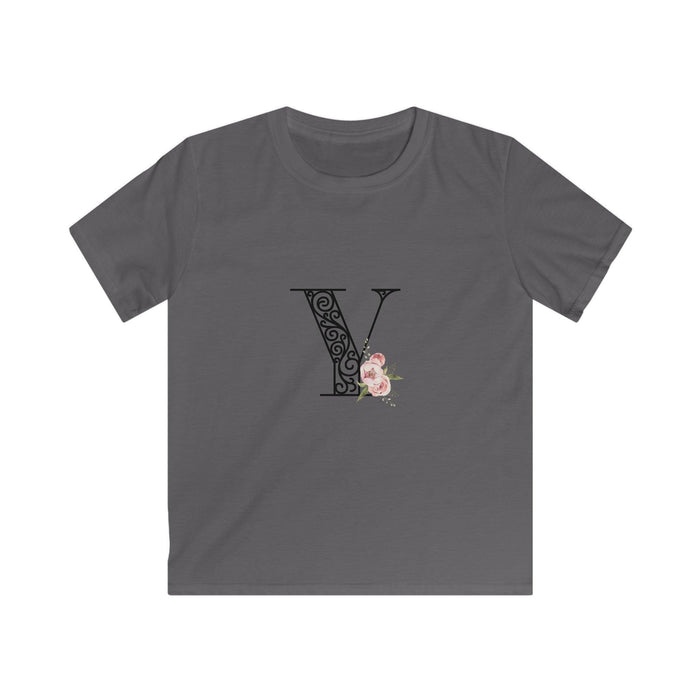 Floral Letters: Letter Y - Kids Softstyle Tee - Whippie's