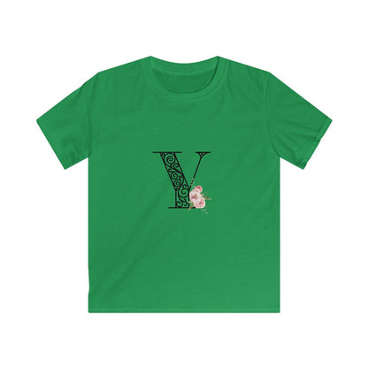 Floral Letters: Letter Y - Kids Softstyle Tee - Whippie's