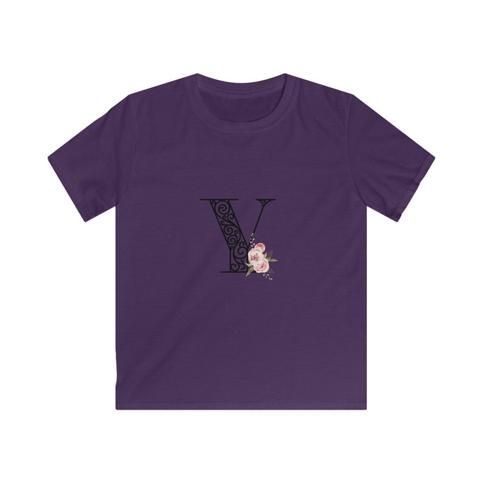 Floral Letters: Letter Y - Kids Softstyle Tee - Whippie's