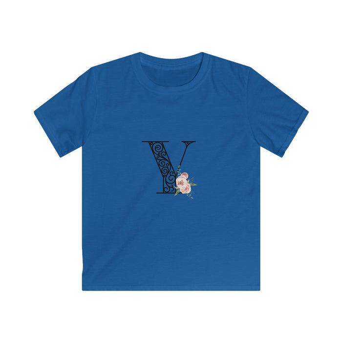 Floral Letters: Letter Y - Kids Softstyle Tee - Whippie's
