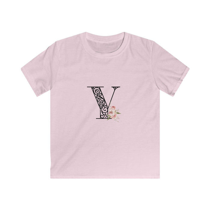 Floral Letters: Letter Y - Kids Softstyle Tee - Whippie's