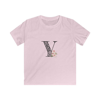 Floral Letters: Letter Y - Kids Softstyle Tee - Whippie's