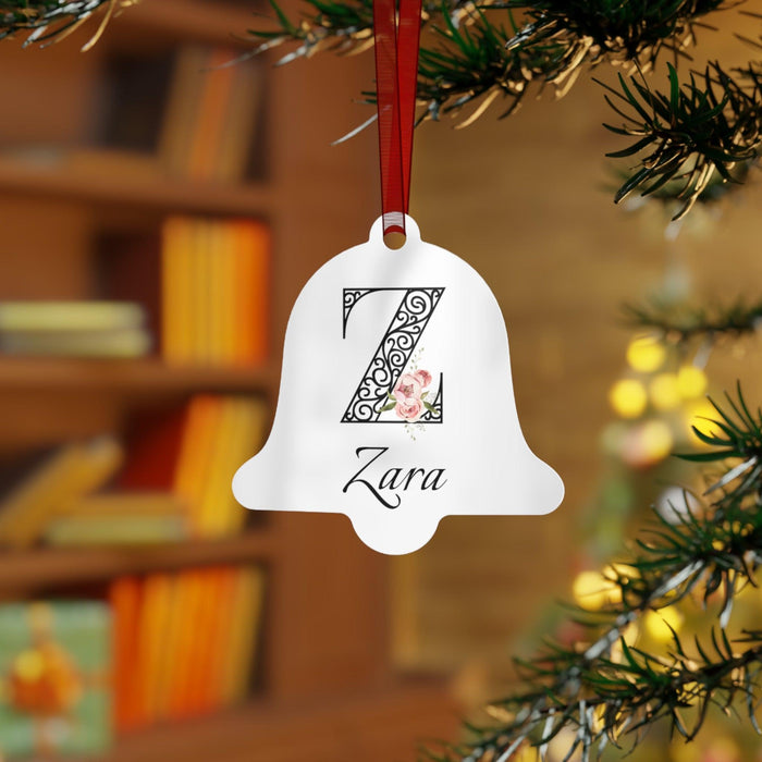 Floral Letters: Letter Z - Peony Metal Christmas Ornament - Personalizable - Whippie's