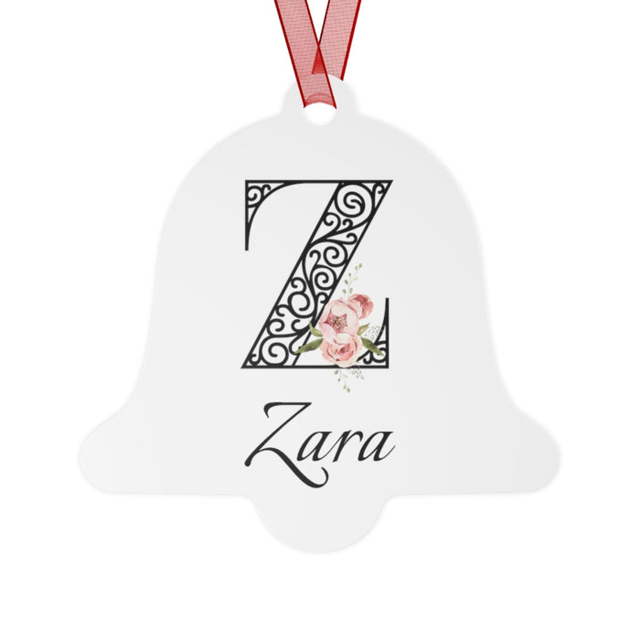 Floral Letters: Letter Z - Peony Metal Christmas Ornament - Personalizable - Whippie's