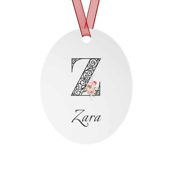 Floral Letters: Letter Z - Peony Metal Christmas Ornament - Personalizable - Whippie's