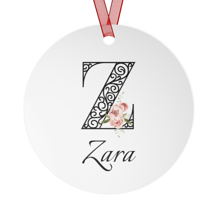 Floral Letters: Letter Z - Peony Metal Christmas Ornament - Personalizable - Whippie's
