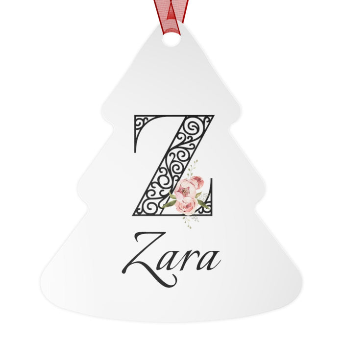 Floral Letters: Letter Z - Peony Metal Christmas Ornament - Personalizable - Whippie's