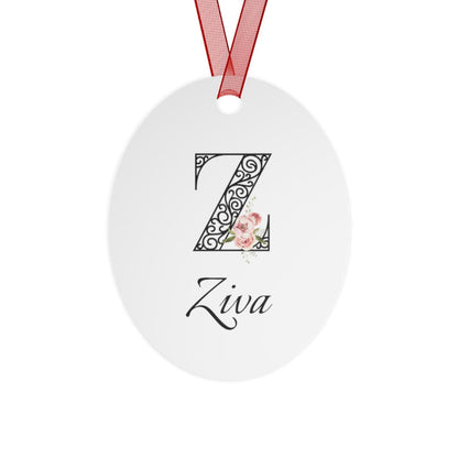 Floral Letters: Letter Z - Peony Metal Christmas Ornament - Personalizable - Whippie's