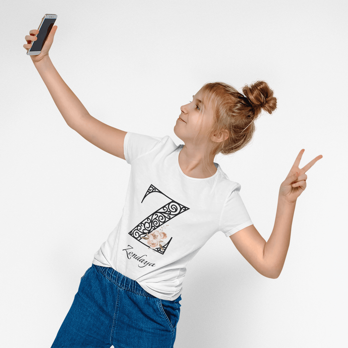 Floral Letters: Letter Z - Peony Youth Tee - Personalizable - Whippie's