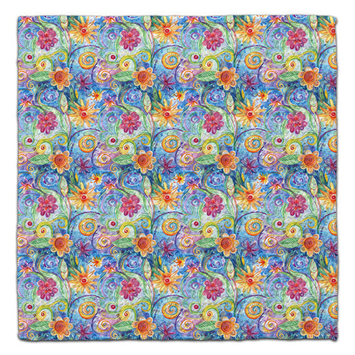 Flowers Swirl Blue Waffle Weave Washcloth
