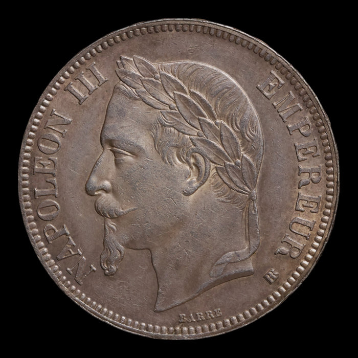 France, Emperor Napoleon III, AR (Silver) 5 Francs - 1867 CE - France