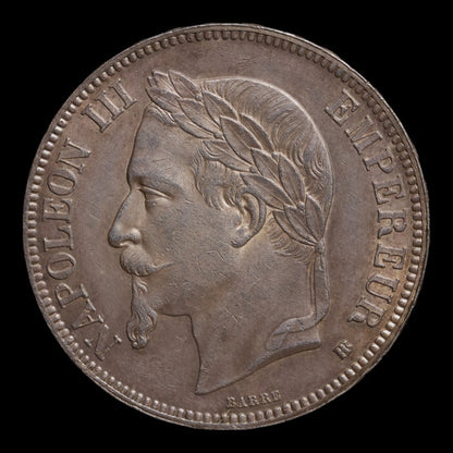 France, Emperor Napoleon III, AR (Silver) 5 Francs - 1867 CE - France