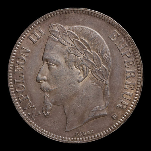 France, Emperor Napoleon III, AR (Silver) 5 Francs - 1867 CE - France