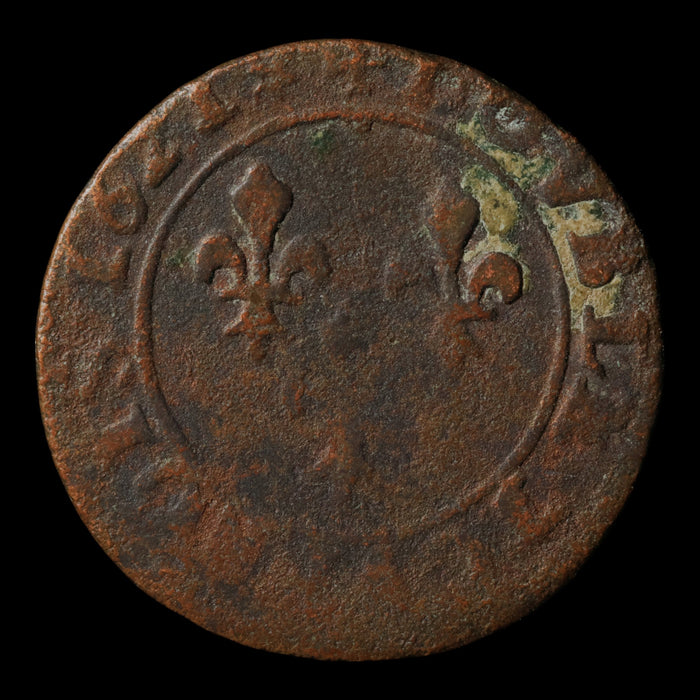 France, King Louis XIII, AE (Copper) Double Tournois - 1621 CE - France
