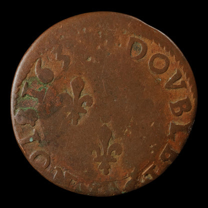 France, King Louis XIII, AE (Copper) Double Tournois - 1630 to 1639 CE - France