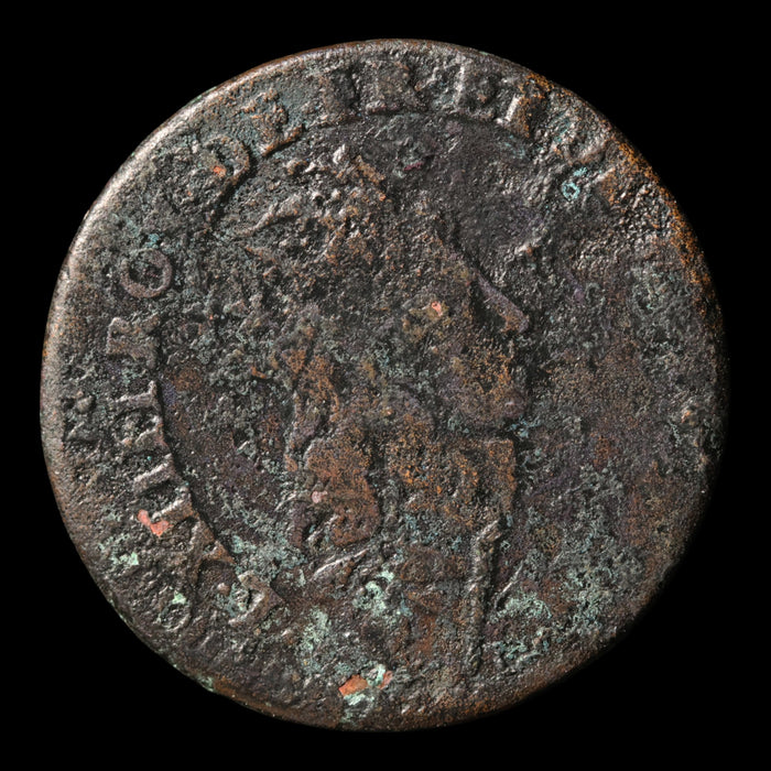 France, King Louis XIV, AE (Copper) 1 Liard - 1655 to 1658 CE - France