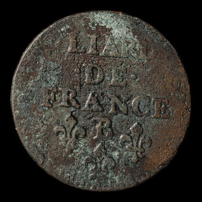France, King Louis XIV, AE (Copper) 1 Liard - 1655 to 1658 CE - France