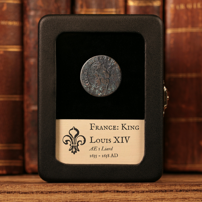 France, King Louis XIV, AE (Copper) 1 Liard - 1655 to 1658 CE - France