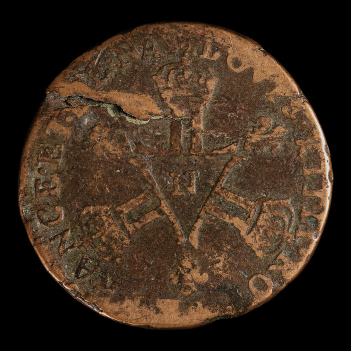 France, King Louis XIV, AE (Copper) 6 Deniers - 1711 CE - France